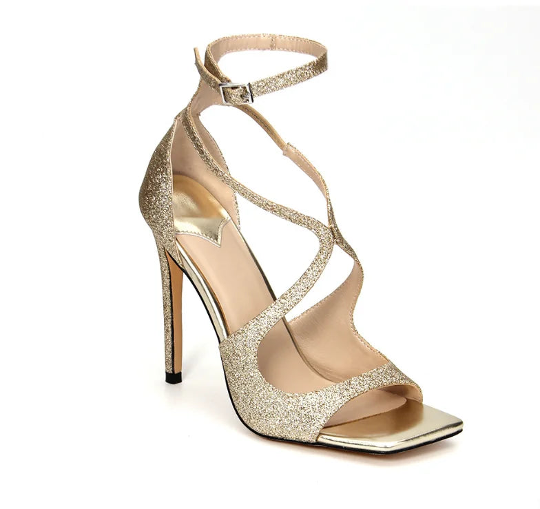 Women's Summer High Heel Open-Toe Sandals – Thin Heels Party Dance Shoes, EU 34–48 (8cm+ Heel)