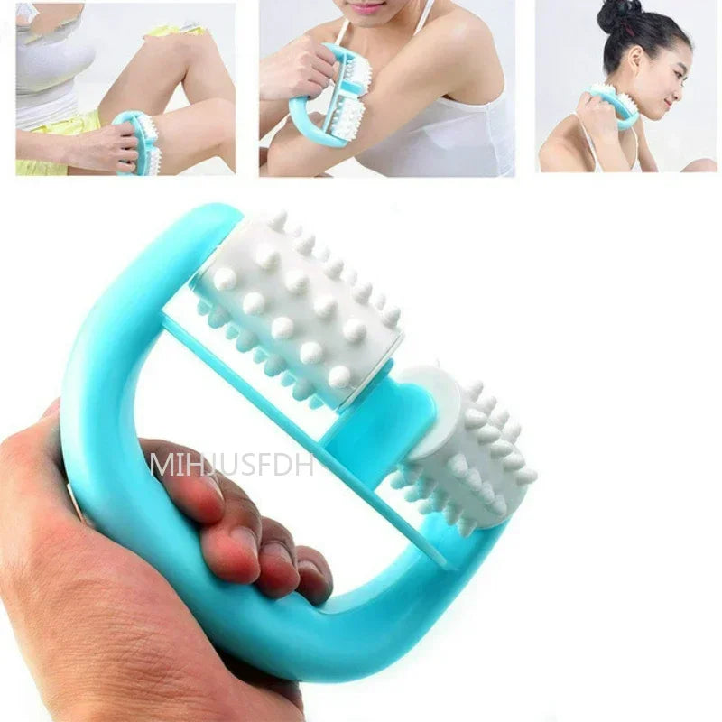 Handheld D-Shaped Double Roller Anti-Cellulite Massager — Slimming Tool for Face, Legs & Body