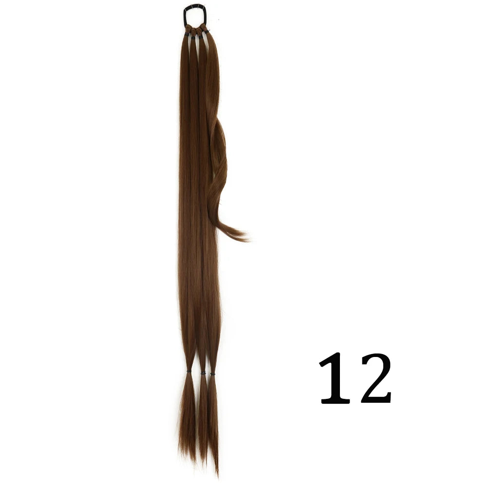 DIY Heat-Resistant Synthetic Boxing Braid Ponytail Extension - Silky Straight 160g (Black/Brown)