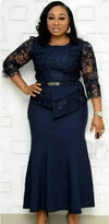 Plus Size Christmas Maxi Dress 4XL-5XL O-Neck 3/4 Sleeve Lace Patchwork Evening Party Dress