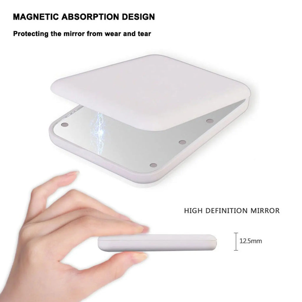 Mini LED Portable Foldable Pocket Makeup Mirror 1X/2X Magnifying Vanity Mirror