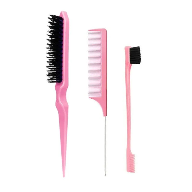 3-Piece Hair Comb & Eyebrow Brush Set - Tail Comb, 3-Row Detangling Comb, Steel Pin Tail Comb