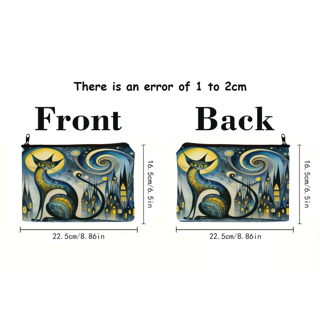 Retro Cat Art Makeup Bag – Women's Multifunctional Zipper Cosmetic Pouch & Jewelry Organizer