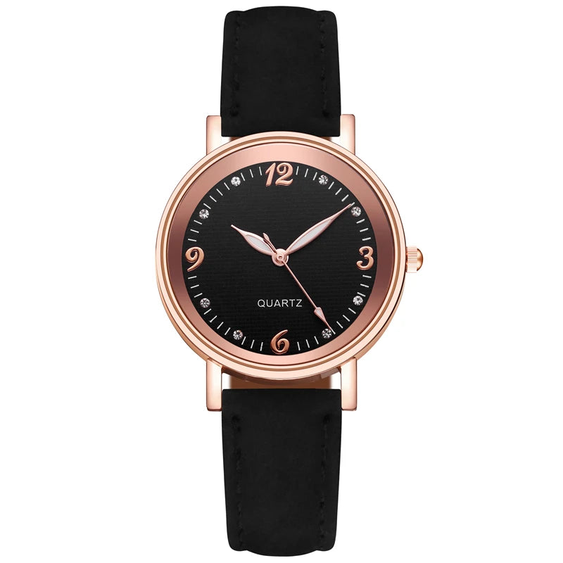 Women's 35mm Arabic Dial Leather Strap Watch - Casual Analog Quartz