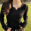 Lace V‑Neck Knitted Pullover Sweater for Women — Soft Spring/Fall Office & Streetwear