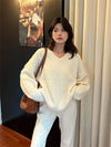 Women's V-Neck Lightweight Knit Sweater — Loose Fit One-Size Pullover