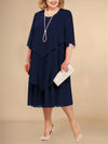 Plus Size Chiffon Midi Dress L-5XL — Irregular Layered Hem Flowy A-Line O-Neck Party & Wedding Guest Dress