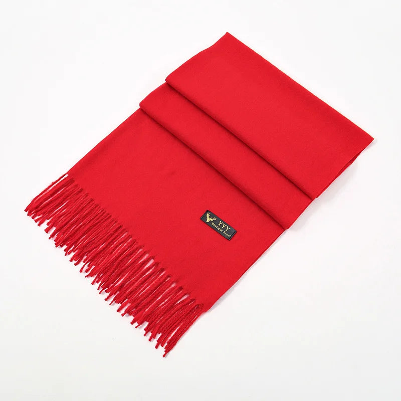 Red Cashmere Tassel Scarf Shawl Soft Winter Pashmina Wrap for Women