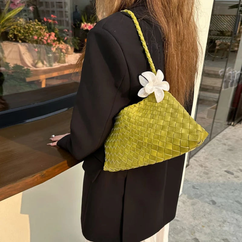 PU Hand-Woven Women's Bucket Shoulder Bag Vegetable Basket Sailboat Style Casual Vacation Handbag