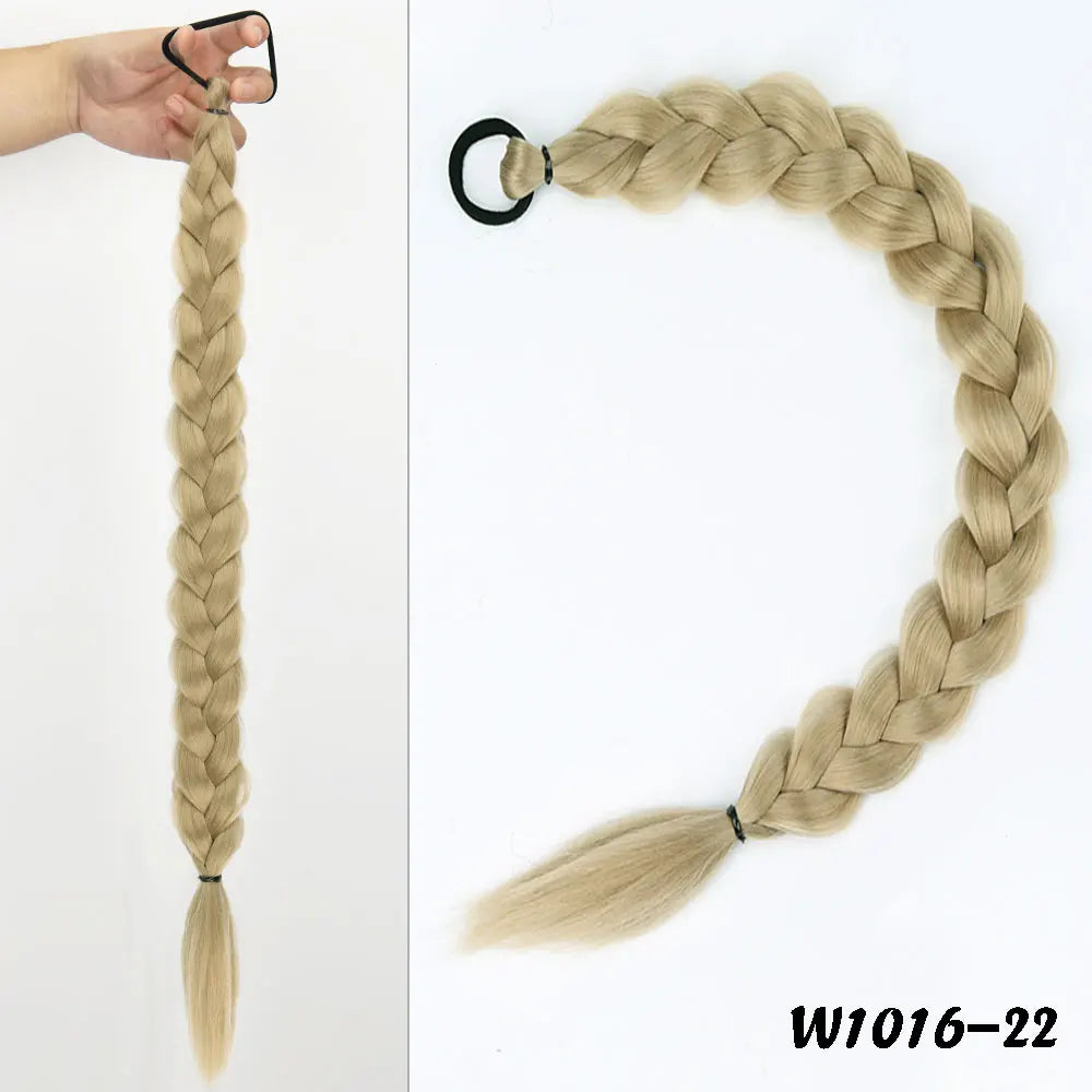 24-Inch (61 cm) Synthetic Braided Ponytail Extension for Women, High-Temperature Fiber Black/Brown with Hair Rope