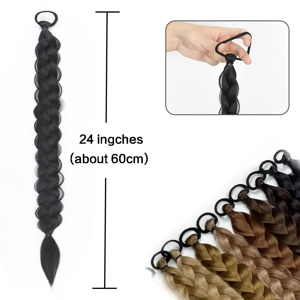 24-Inch (61 cm) Synthetic Braided Ponytail Extension for Women, High-Temperature Fiber Black/Brown with Hair Rope
