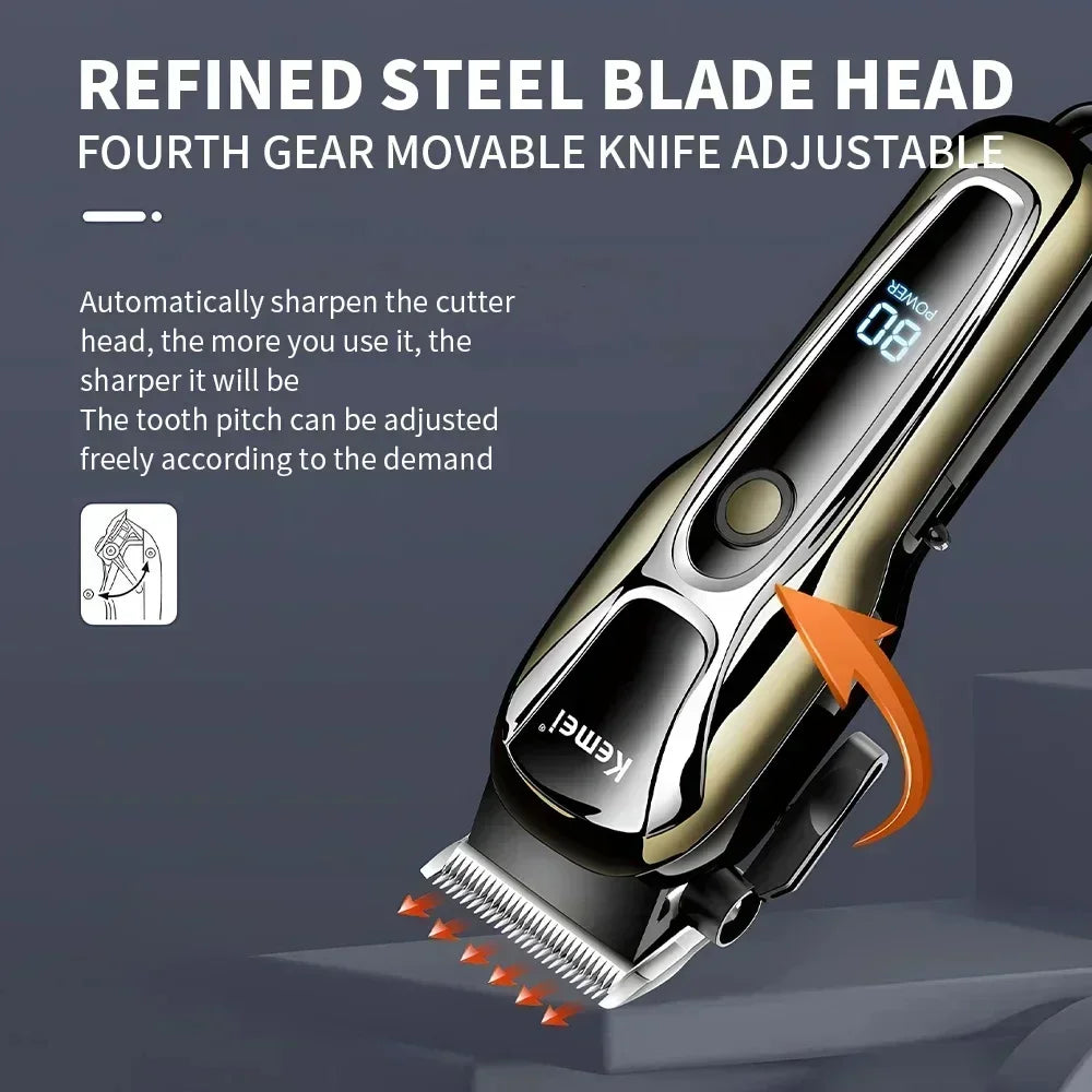 Kemei Rechargeable Cordless Hair Clipper, Professional Men's Trimmer with Limit Combs, 3-Hour Run Time