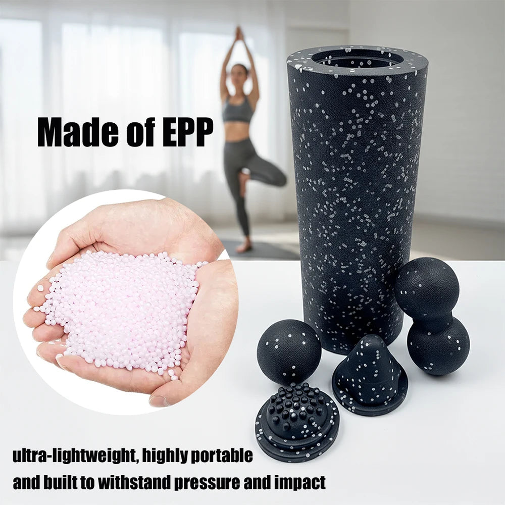 5-in-1 Foam Roller Recovery Kit - 14.6 in (37 cm) Fascia Roller with Peanut Massage Ball and Trigger Tools for Back, Neck & Legs