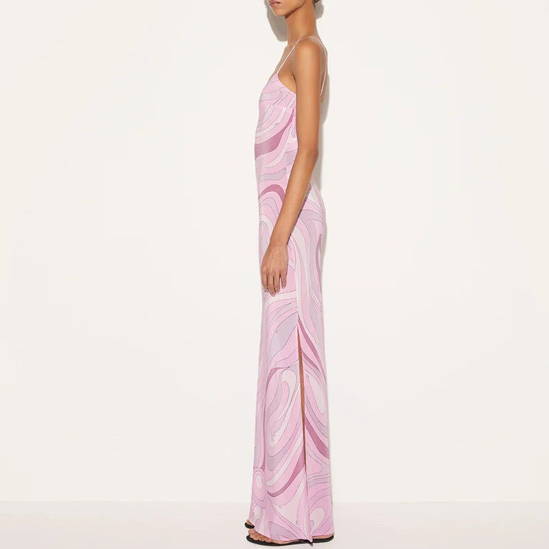 Bohemian Backless Hollow-Out Camisole Maxi Dress – Sleeveless High-Waist Side-Slit A-Line Beach & Party Dress