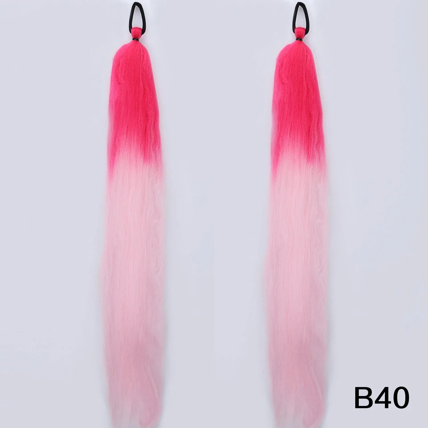 Braided Synthetic Ponytail Extension with Elastic Band – Long Kinky Straight High-Temp Hairpiece for Women & Girls (Pink Purple Blue)