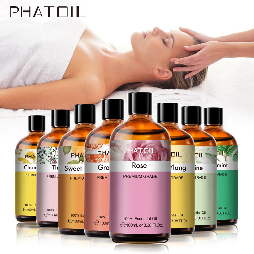 PHATOIL 100ml Pure Essential Oil – Lavender, Rose, Vanilla, Peppermint, Clove, Tea Tree, Ylang Ylang, Lemon Aromatherapy Diffuser Oil