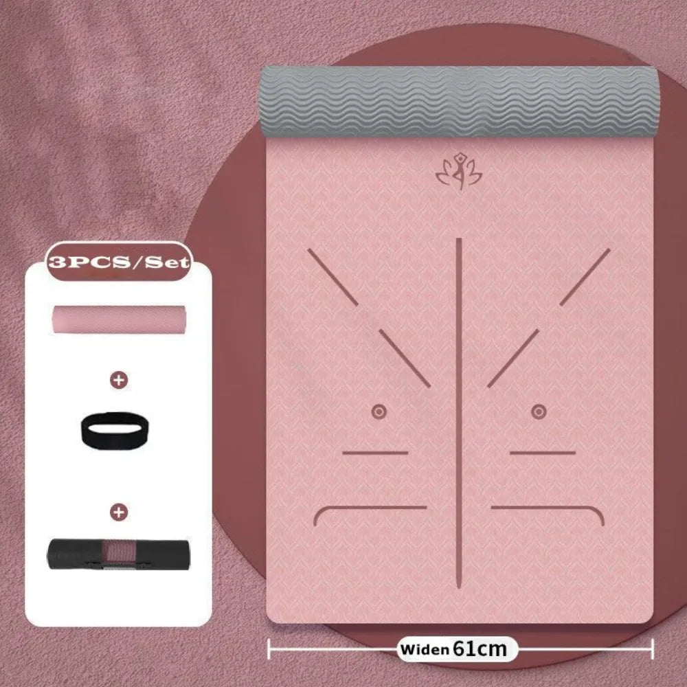 Non-Slip TPE Yoga Mat 183 × 61 cm (72 × 24 in) 8mm Thick – Double-Sided Shock-Absorbing Pilates Exercise Mat with Strap & Carry Bag