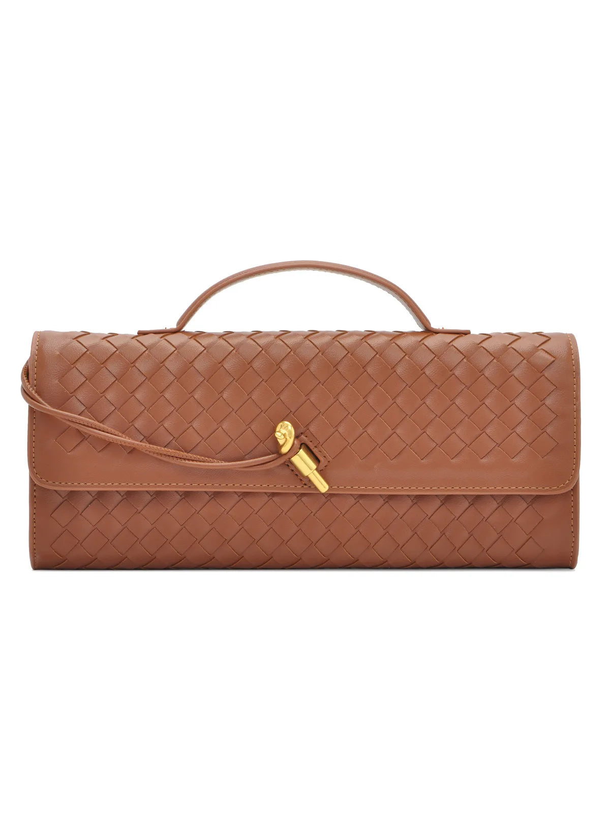 Woven Leather Baguette Shoulder Bag, Genuine Cow Leather Crossbody Handbag for Women