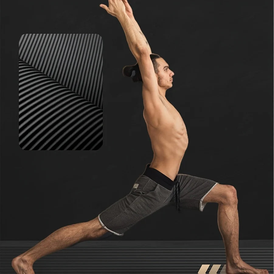 Extra-Large Thick NBR Non-Slip Yoga Mat 78.7 x 24 in (200 x 61 cm) Black for Home Fitness