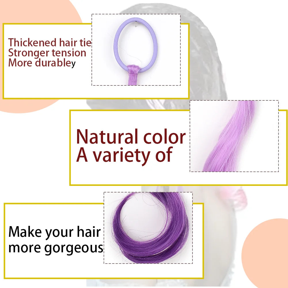 14-Inch (35 cm) Curly Colored Synthetic Ponytail Extension for Kids — Lightweight with Elastic Tie