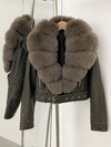 ZMEENNA Women's Faux Leather Moto Jacket with Detachable Faux Fur Collar - Short Warm Winter Coat
