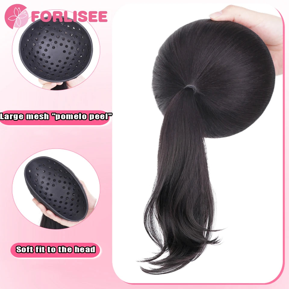 FORLISEE Clip-In Wavy Ponytail Extension with Volume Pad, Heat-Resistant Synthetic Hairpiece
