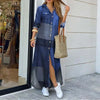 Women's Plaid Polo Shirt Dress — Ankle-Length Long Sleeve Button Front with Pockets, Loose Casual