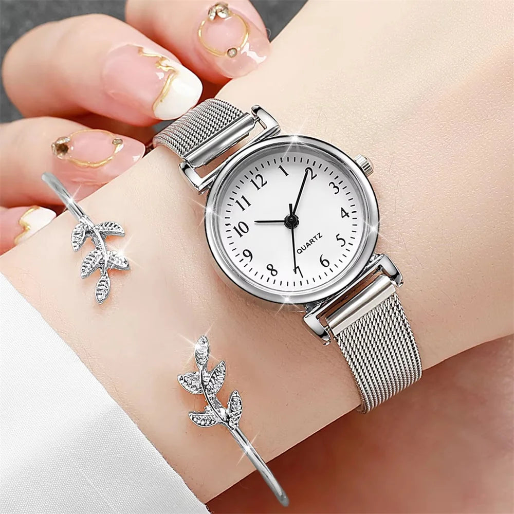 Women's Stainless Steel Bracelet Quartz Watch, Simple Roman Numeral Dial Casual Dress Wristwatch