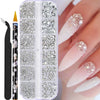 Mini Caviar Beads Nail Art 12-Grid Gold and Silver Micro Ball Charms 0.5–3mm (0.02–0.12in) with Magnetic Picker Pen