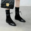 Women's Black Mid-Calf Lace-Up Motorcycle Boots – British Street Style with Square Heel & Platform