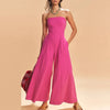 Tube Top High-Waist Wide-Leg Jumpsuit with Pockets – Sleeveless Summer Beach Playsuit