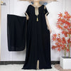 Muslim Women's Summer Cotton Dashiki Abaya - Short Sleeve Tassel Caftan Maxi Dress with Headscarf
