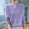 Women's Mink Cashmere V-Neck Sweater Padded Knit Lantern Sleeve Pullover – Autumn Winter