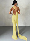 Women's One-Shoulder Backless Ruched Maxi Dress – Adjustable Scarf Loop, Y2K Streetwear Festival Evening Dress