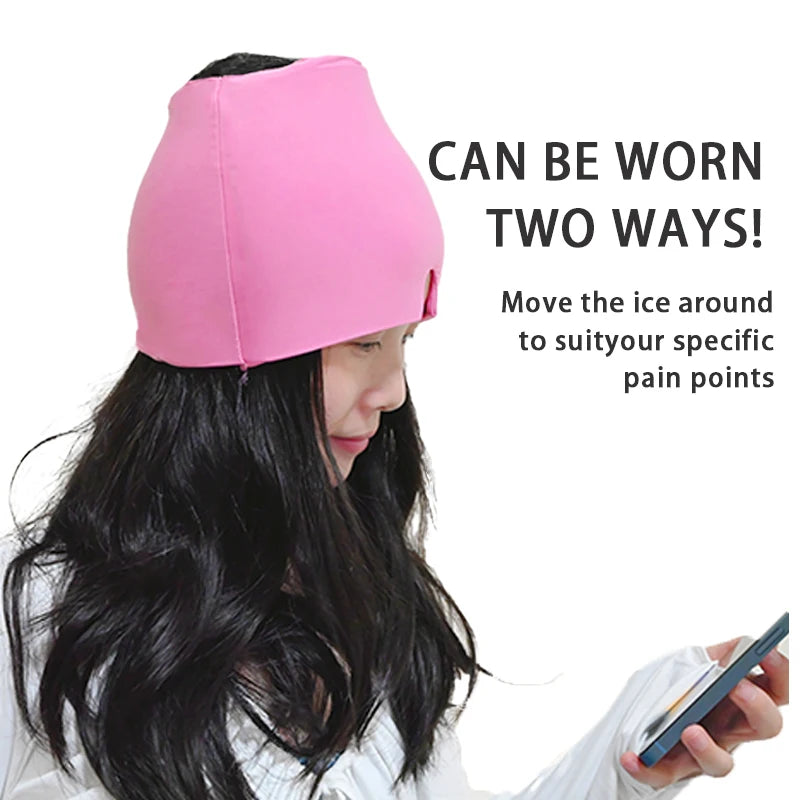 Gel Ice Migraine Relief Head Wrap — Cold Compress Therapy Cap with Eye Mask for Headaches & Sinus Pain