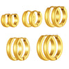 U7 Stainless Steel 5-Pair Round Huggie Hoop Earring Set — Unisex 8/10/12/14/16 mm (0.31/0.39/0.47/0.55/0.63 in) Mix of Gold, Black, Silver