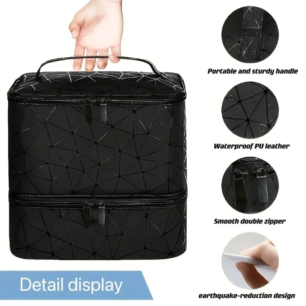 Double-Layer Portable Cosmetic Organizer Bag for Nail Polish & Essential Oils