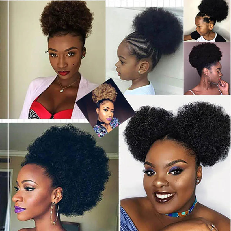 Large Afro Puff Clip-In Drawstring Ponytail - Heat-Resistant Synthetic Curly Hair Extension