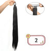 28-Inch (71 cm) Synthetic Ponytail Extension with Elastic Band - Braided Wraparound Hairpiece, Silky Straight Heat-Resistant Fiber, Black/Brown