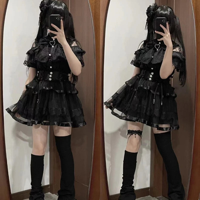 Kawaii Lolita Lace Patchwork Blouse - Harajuku Sweet Bow O‑Neck Summer Top