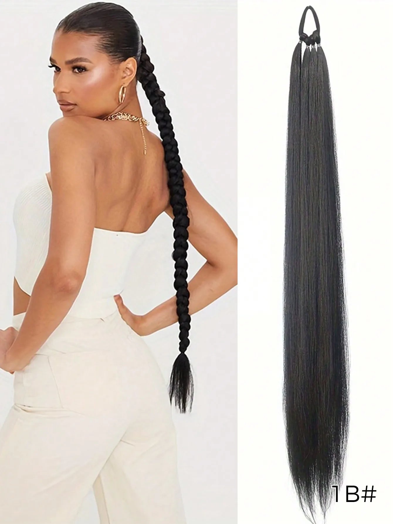 YELOWTIM 28-Inch (70 cm) Synthetic Ponytail Extension with Elastic Band – Straight Braided DIY Hair Piece, Black/Brown