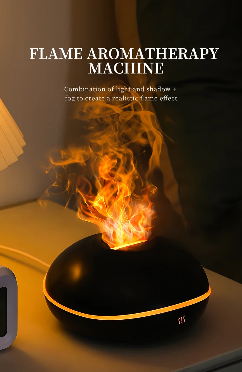 Portable 200ml (6.8 fl oz) USB Aroma Diffuser & Essential Oil Lamp — Mini Air Humidifier with Color Flame Night Light