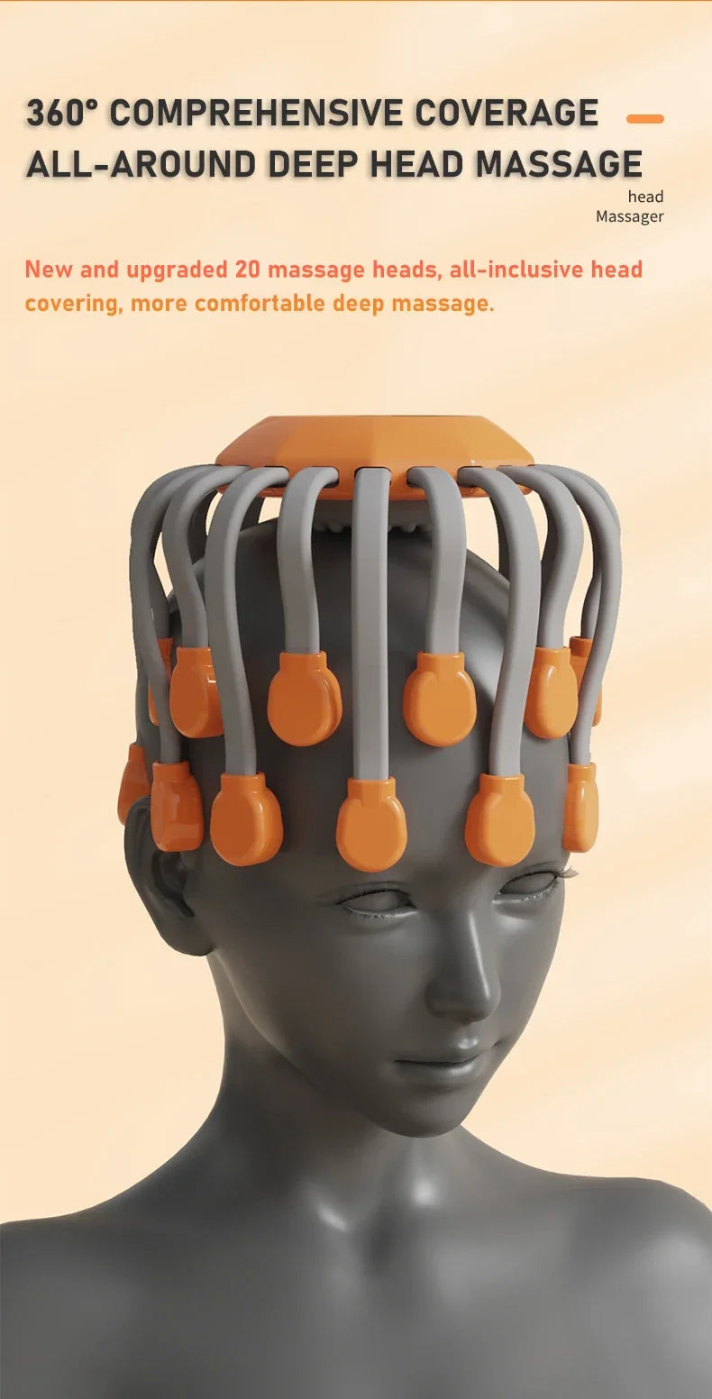 20-Head Electric Scalp Massager with Red Light – Octopus Head Scratcher for Relaxation, Stress & Migraine Relief