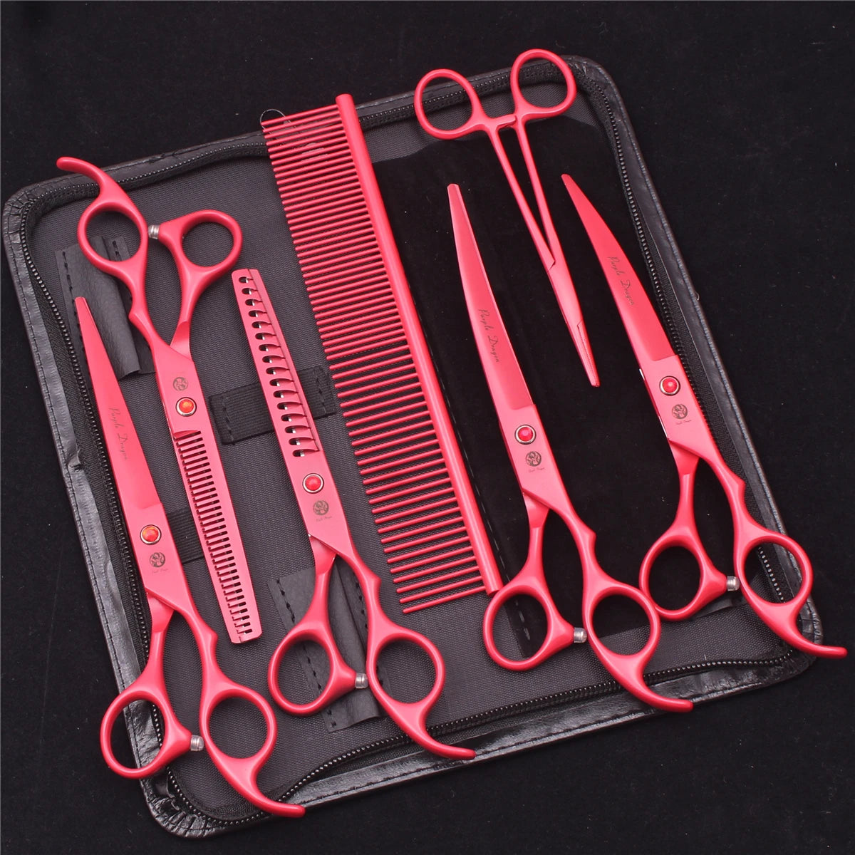 7-Inch (17.8 cm) Japanese 440C Pet Grooming Scissors Set — Straight 7 in, Curved 7 in, Thinning 6.5 in (16.5 cm) for Dog & Cat Grooming with Comb & Hemostatic Forceps