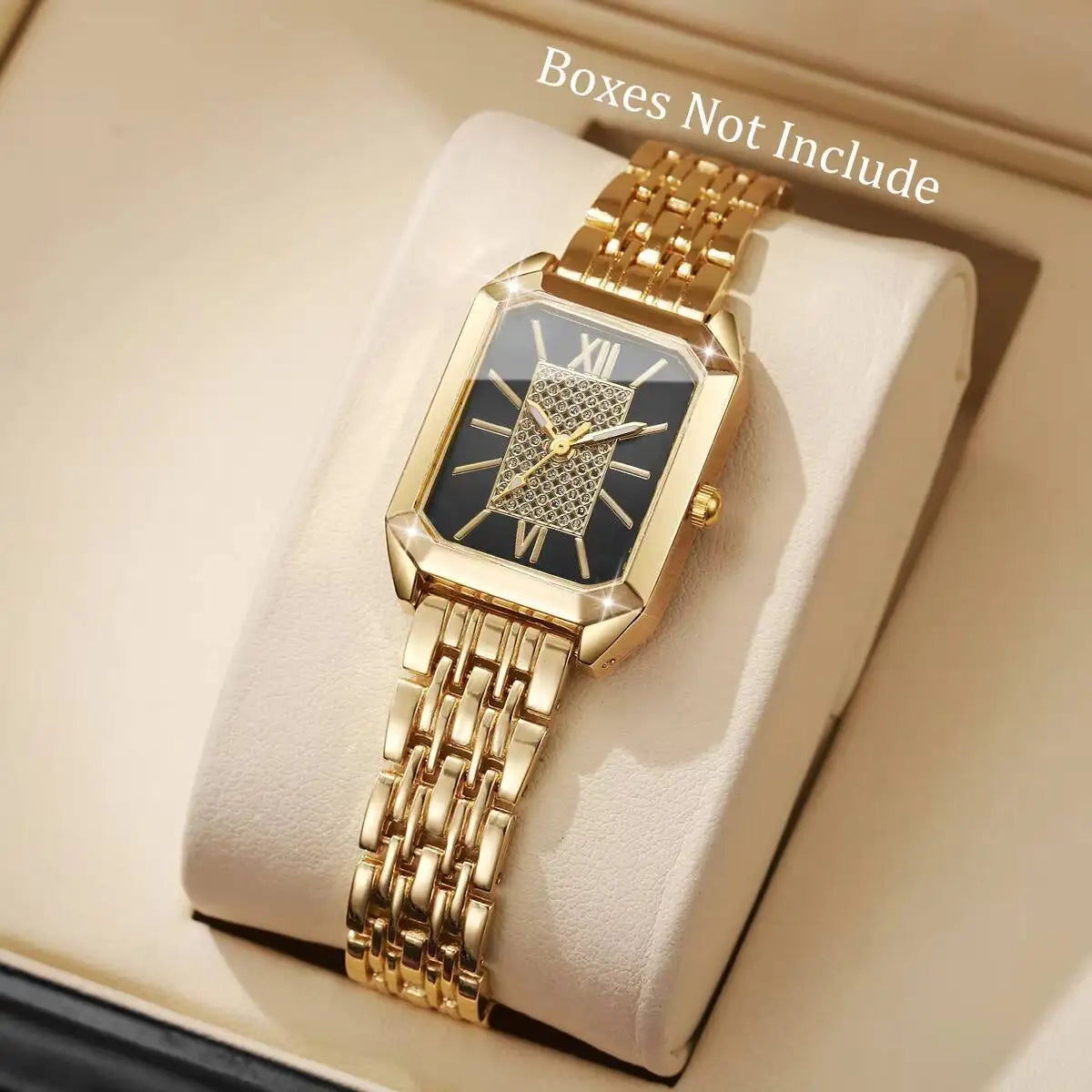 Women's Rectangle Quartz Watch – Stainless Steel Strap, Roman Numeral Dial, Fashion Casual