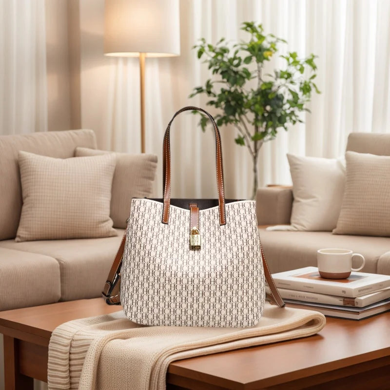 CHCH Premium PU Leather Crossbody Tote for Women – Large Capacity Letter-Print Bucket Messenger Bag