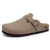 Women's Suede Mules with Cork Insole, Arch Support Slip-On Sandals with Adjustable Buckle – Casual Summer Slides