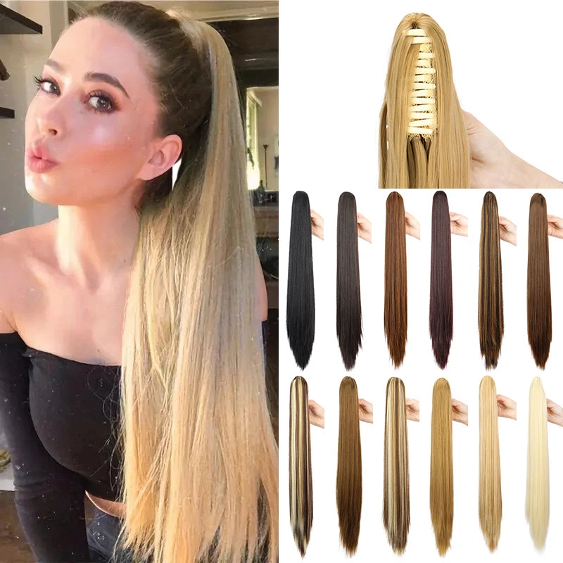 24-Inch (61 cm) Clip-In Straight Ponytail Hair Extension, Heat-Resistant Synthetic Claw Clip for Women, Blonde/Black