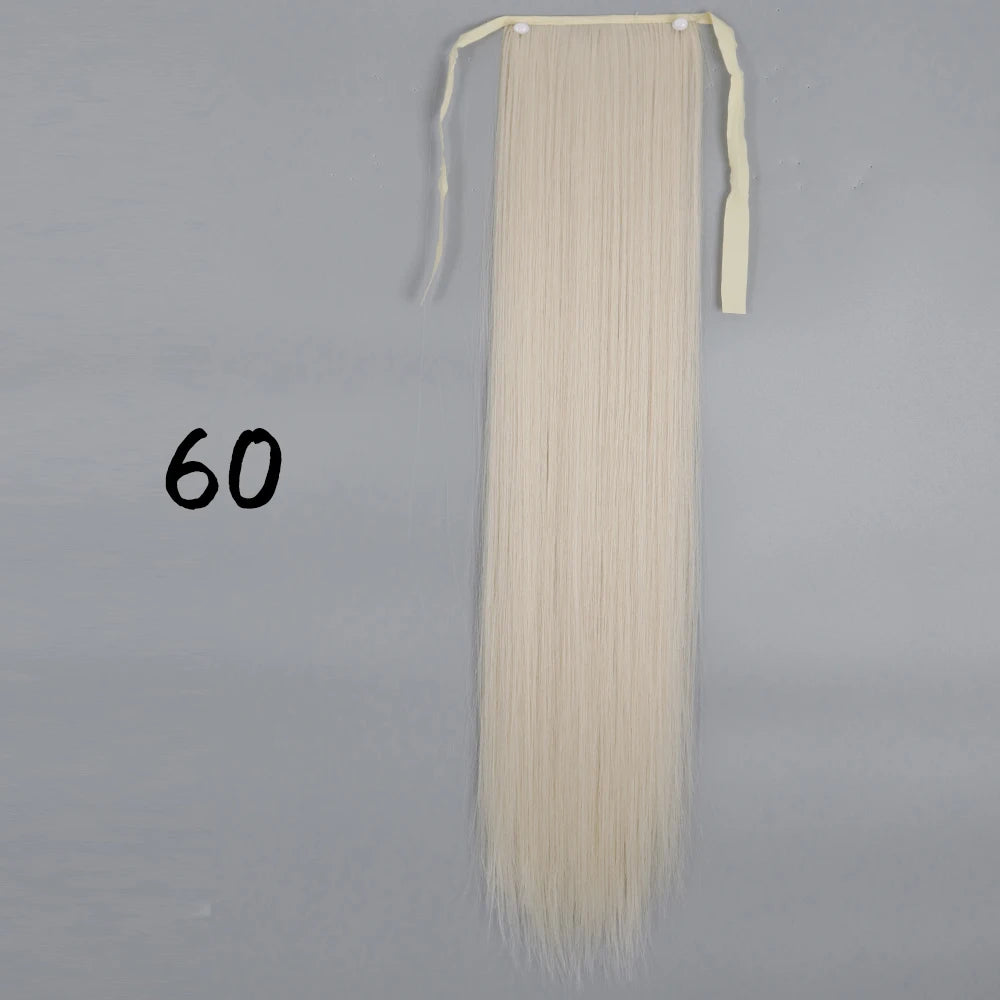 Wrap-Around Clip-In Ponytail Hair Extension 22-34 in (56-86 cm) Long Straight Heat-Resistant Synthetic Blonde Brown