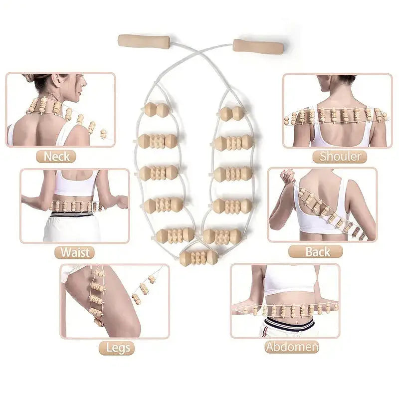 Wooden Handheld Massage Roller and Gua Sha Tool – Full-Body Trigger Point Massager for Women & Men